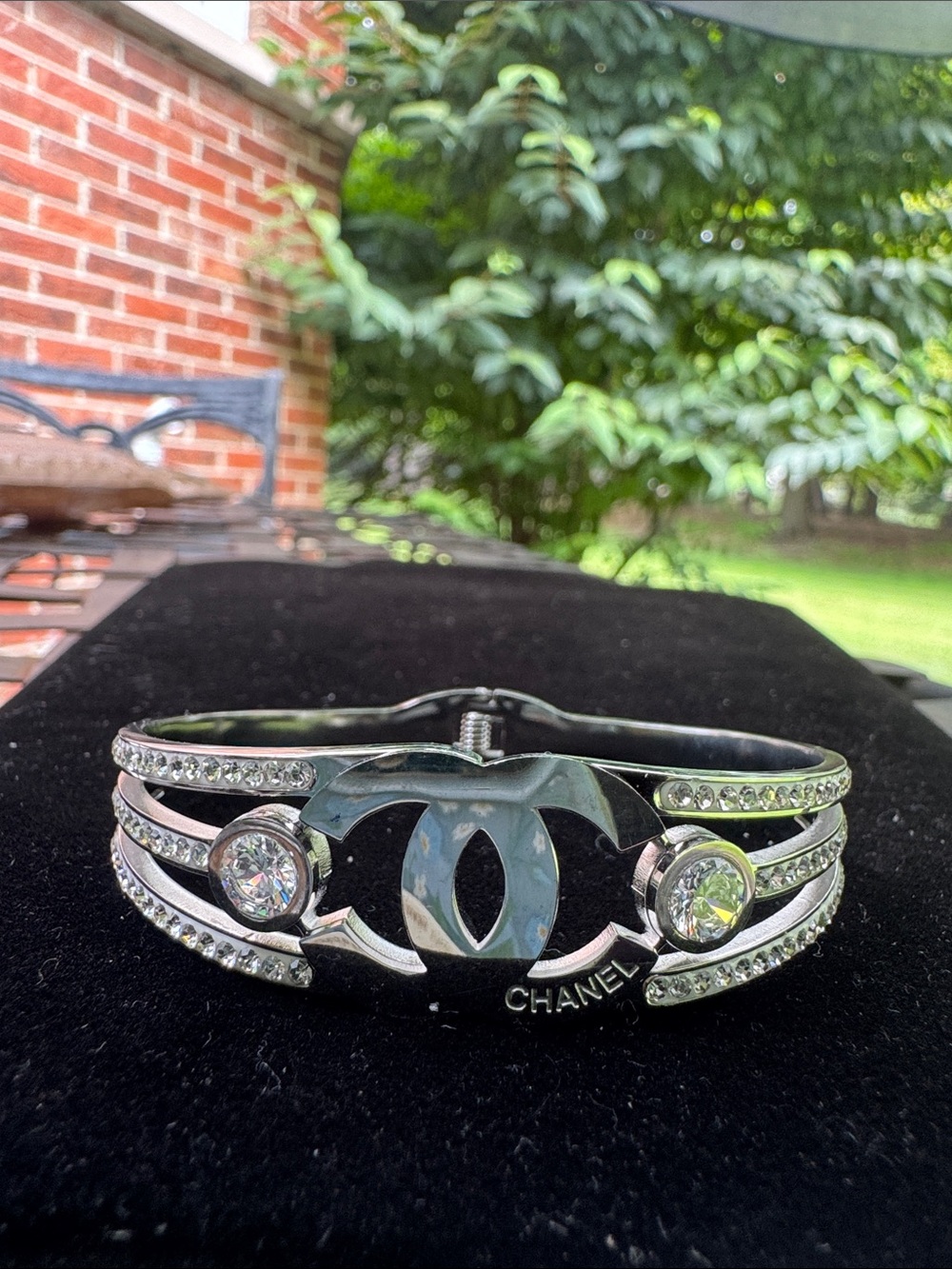 Bracelet  Silver tone Crystal Interlocking CC Cuff Bracelet